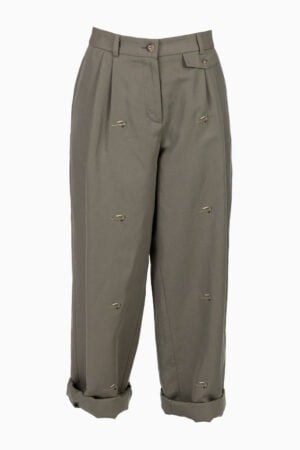 Pantalone Chino con doppia piega e Ricami Aerei - Verde Militare